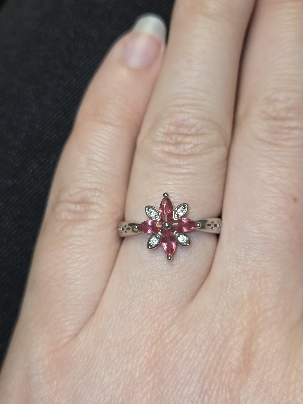 Silver Floral Pink Gemstone Ring - Women's Jewelry